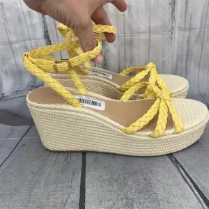 Antonio Melani Size 9.5 M Yellow Platform Leather Braided Ankle Strap Wedges