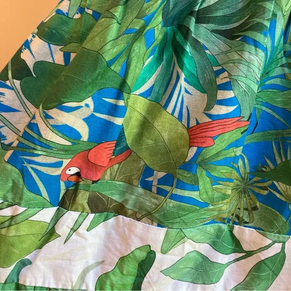 ANTONIO MELANI Talita Green Blue Tropical Animal Bird Print Maxi Dress