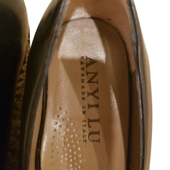 Anyi Lu Black Leather Wedges Size 8.5