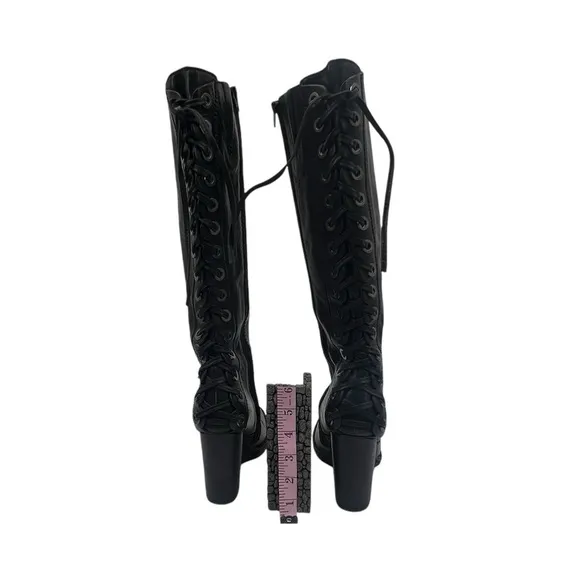 apepazza Black Leather Tall Lace Up Wedge Boots Size 39 Women’s