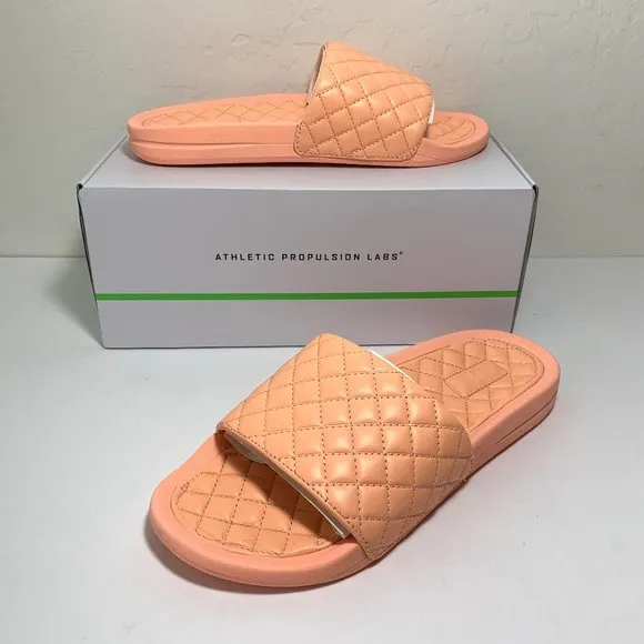 APL Lusso Slide Sandals Quilted Leather Slip On Flats Neon Peach Size 9 NEW