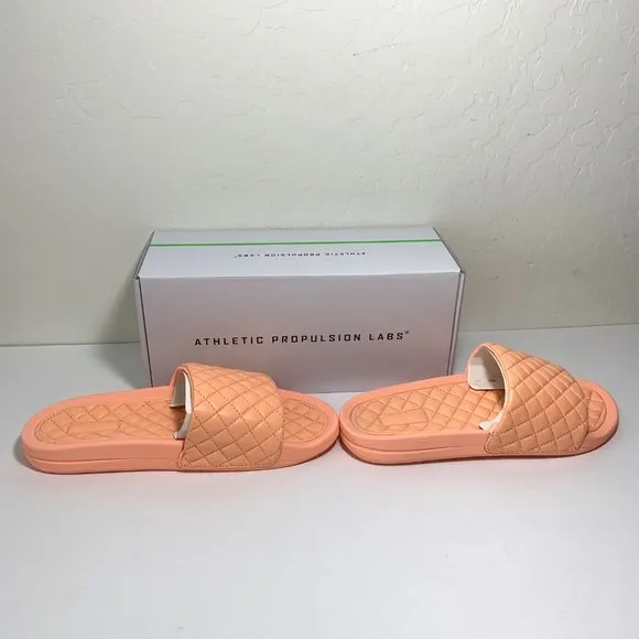 APL Lusso Slide Sandals Quilted Leather Slip On Flats Neon Peach Size 9 NEW