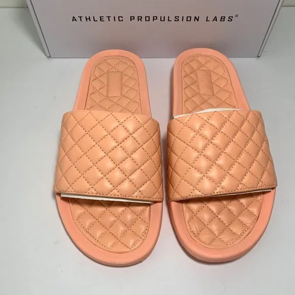 APL Lusso Slide Sandals Quilted Leather Slip On Flats Neon Peach Size 9 NEW