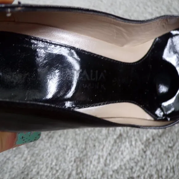 Aquatalia black patent leather peep toe wedges 6