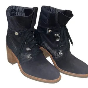 Aquatalia Blue Suede Denim Lace Up Italian Ankle Boots Size 7