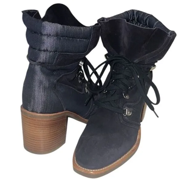 Aquatalia Blue Suede Denim Lace Up Italian Ankle Boots Size 7