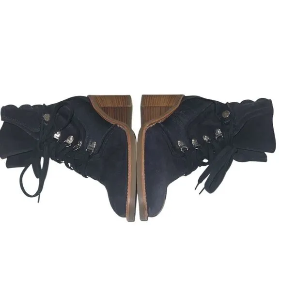 Aquatalia Blue Suede Denim Lace Up Italian Ankle Boots Size 7
