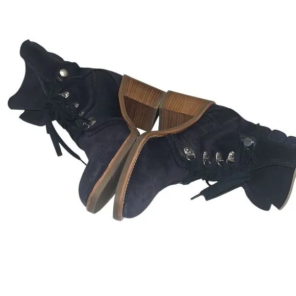 Aquatalia Blue Suede Denim Lace Up Italian Ankle Boots Size 7