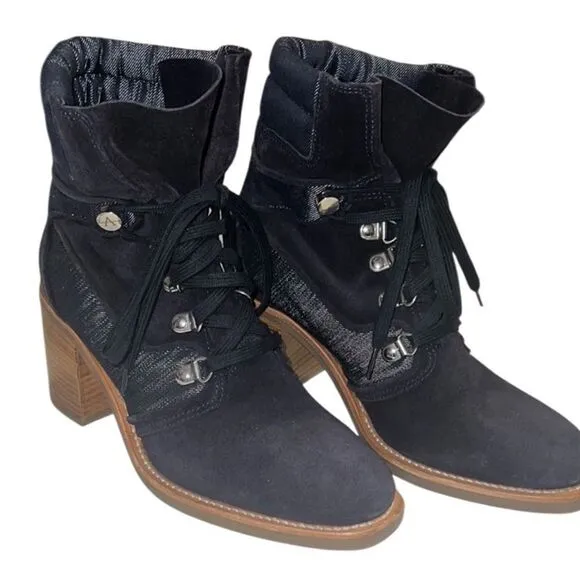 Aquatalia Blue Suede Denim Lace Up Italian Ankle Boots Size 7