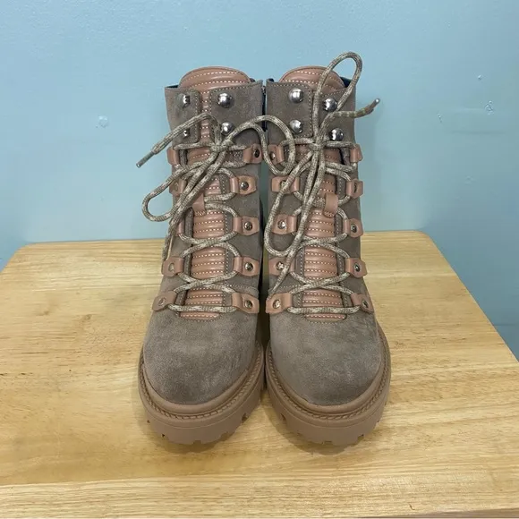 Aquatalia Valia Leather Suede Lace Up Combat Boots Sz 7.5 Brown‎