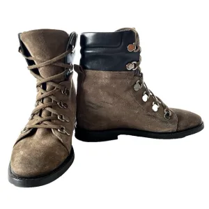 Aquatalia Women’s Brown Leather Suede Lace Up Zip Up Boots Size 8 Made In Italy
