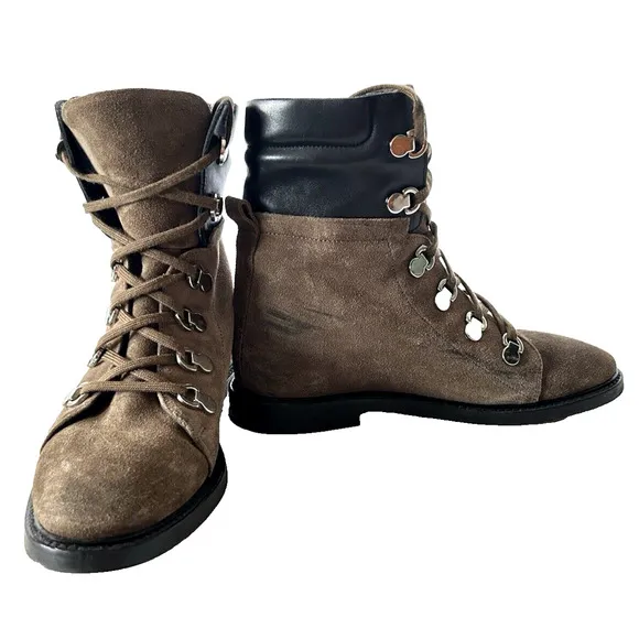 Aquatalia Women’s Brown Leather Suede Lace Up Zip Up Boots Size 8 Made In Italy