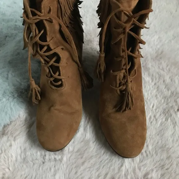 Aquazurra brown suede fringe boots