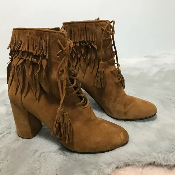 Aquazurra brown suede fringe boots