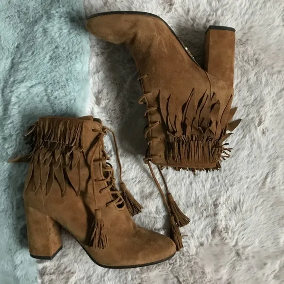 Aquazurra brown suede fringe boots