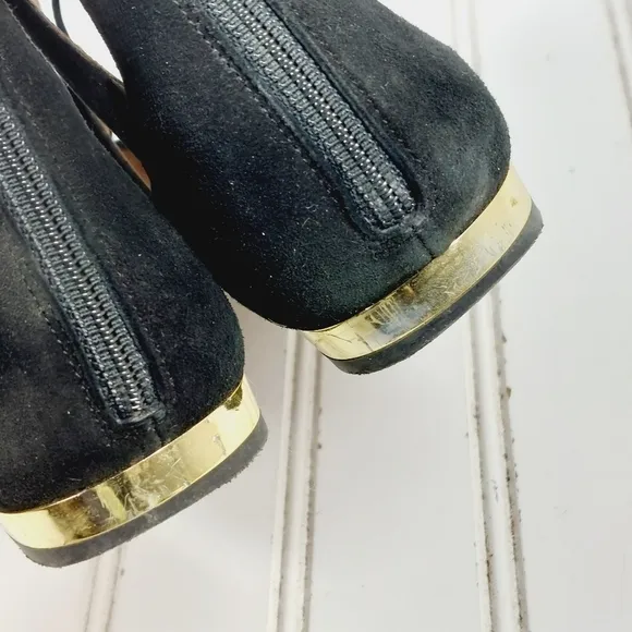 Aquazzura Black Suede Dancer Zip Back Lace Up Ballet Flats B591
