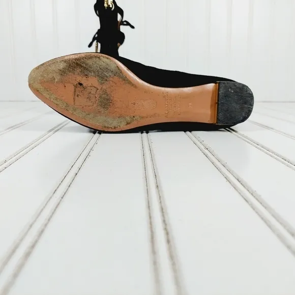 Aquazzura Black Suede Dancer Zip Back Lace Up Ballet Flats B591