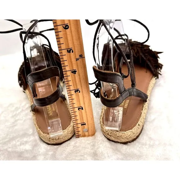 AQUAZZURA Pocahontas Fringe Suede Lace Up Espadrille Flats Brown Sz 37/US 7 $715