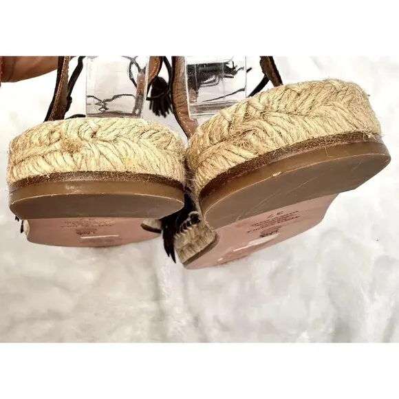 AQUAZZURA Pocahontas Fringe Suede Lace Up Espadrille Flats Brown Sz 37/US 7 $715