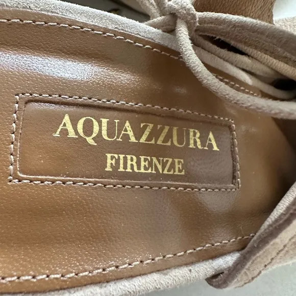 Aquazzura Women's Suede Ankle Tie Wedge Heels Shoes Size 39 Tan