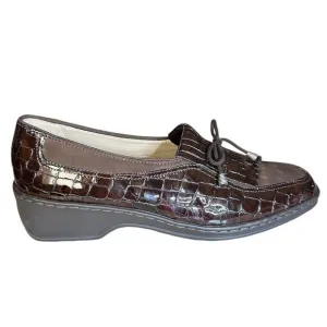 ARA Women's Rachel Slip-On Loafer Brown Croc Texture - suede Size 8 Casual Flat