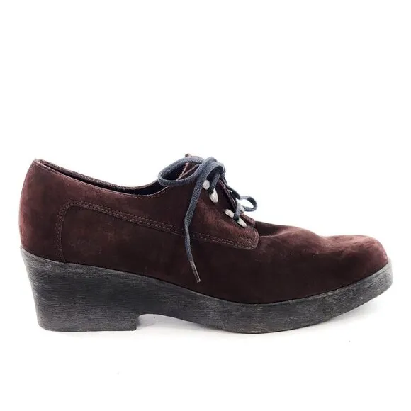 ARCHE Dark Brown Nubuck Leather Lace Up Booties Wedges