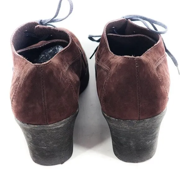 ARCHE Dark Brown Nubuck Leather Lace Up Booties Wedges