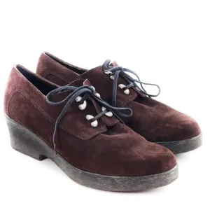 ARCHE Dark Brown Nubuck Leather Lace Up Booties Wedges