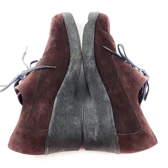 ARCHE Dark Brown Nubuck Leather Lace Up Booties Wedges
