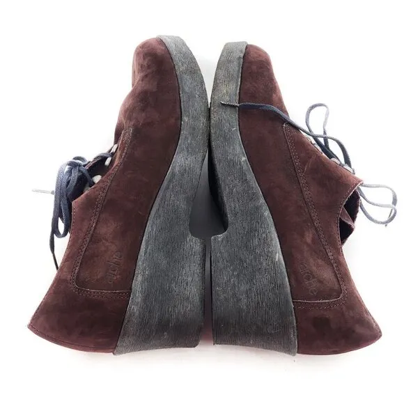 ARCHE Dark Brown Nubuck Leather Lace Up Booties Wedges