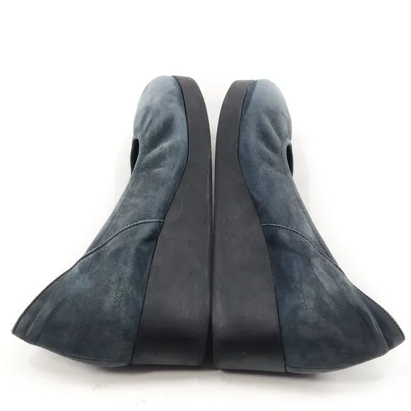 ARCHE Navy Nubuck Leather Platform Wedges