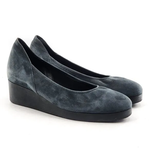 ARCHE Navy Nubuck Leather Platform Wedges