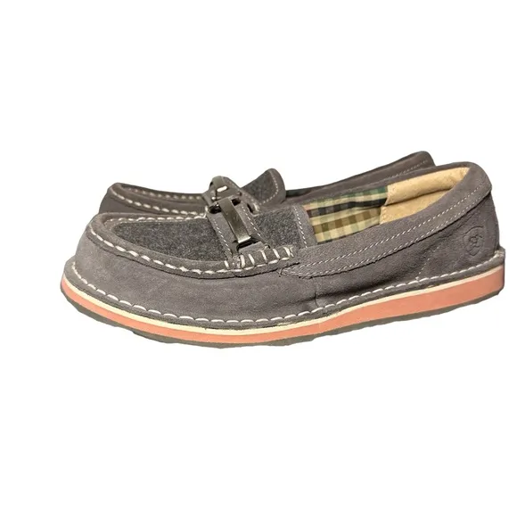 Ariat Womens Cruiser Grey Suede Moccasin Loafers Metal Horse Bit Detail 6.5 B