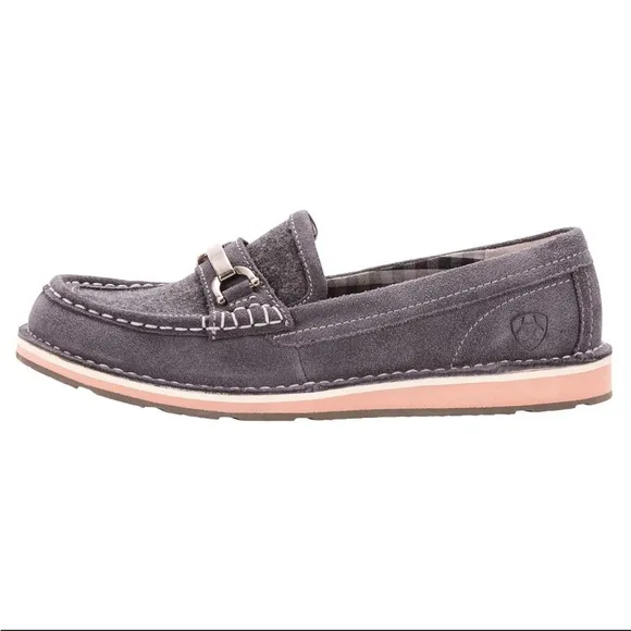 Ariat Womens Cruiser Grey Suede Moccasin Loafers Metal Horse Bit Detail 6.5 B