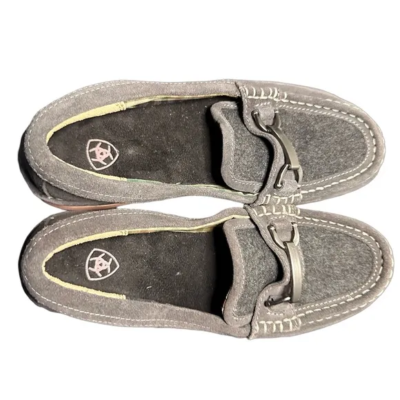 Ariat Womens Cruiser Grey Suede Moccasin Loafers Metal Horse Bit Detail 6.5 B