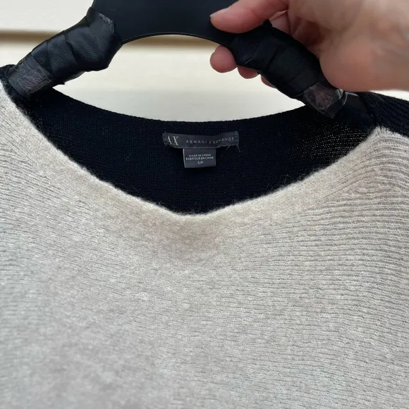 Armani exchange cream/black, long sleeved boat neck, 75% wool sweater, S/P