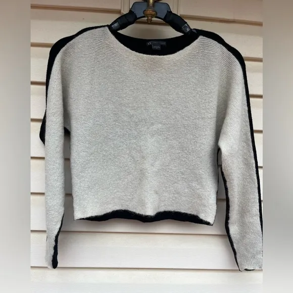 Armani exchange cream/black, long sleeved boat neck, 75% wool sweater, S/P