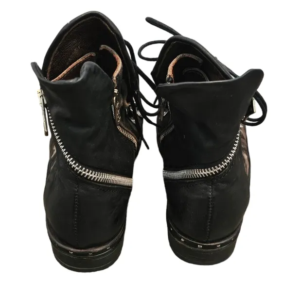 A.S 98 Black and Camo Combat Zippered Moto Biker Boots Size 36 ~ US 6