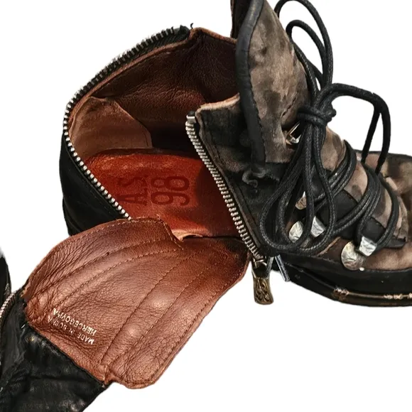A.S 98 Black and Camo Combat Zippered Moto Biker Boots Size 36 ~ US 6