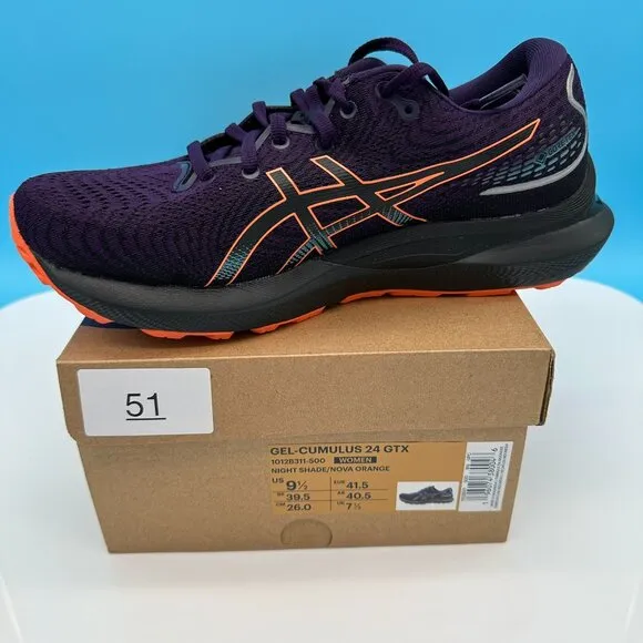 Asics Women's Gel Cumulus‎ 24 GTX Running Shoes, Size 9.5, Night Shade/Orange