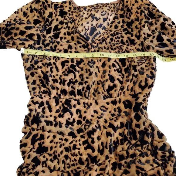 ASTR DRESS WOMEN'S SMALL LEOPARD  NIKITA TIERED RUFFLE HEM SHORT MINI VELVET