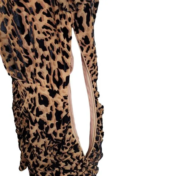 ASTR DRESS WOMEN'S SMALL LEOPARD  NIKITA TIERED RUFFLE HEM SHORT MINI VELVET