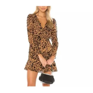 ASTR DRESS WOMEN'S SMALL LEOPARD  NIKITA TIERED RUFFLE HEM SHORT MINI VELVET