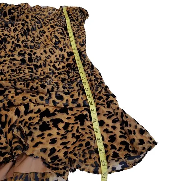 ASTR DRESS WOMEN'S SMALL LEOPARD  NIKITA TIERED RUFFLE HEM SHORT MINI VELVET