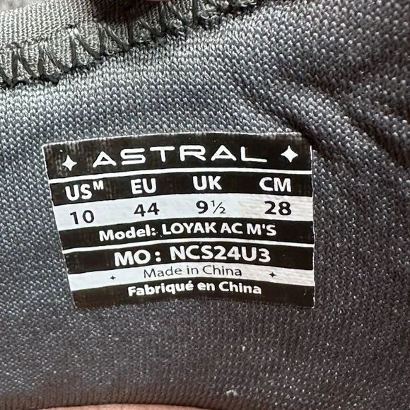 Astral Loyak AC Mens Size 10 Shoes Storm Gray Water Trail Minimalist Lightweight