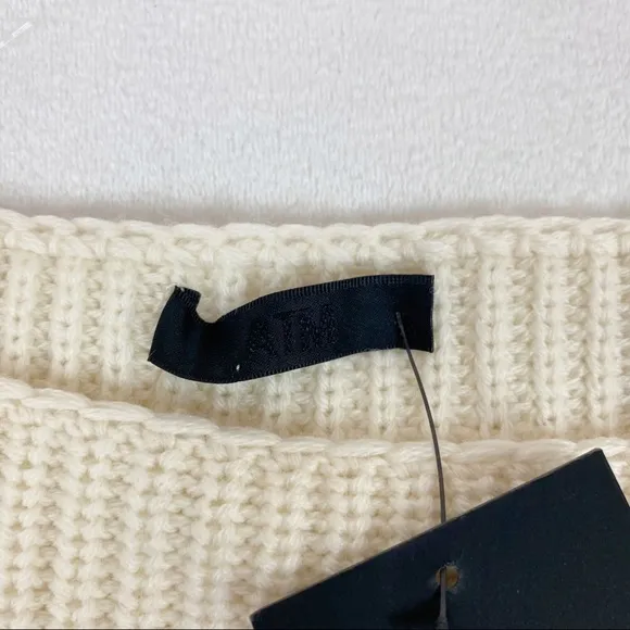 ATM Wool Blend Boatneck ribbed knit pullover Sweater - Cream/ Midnight