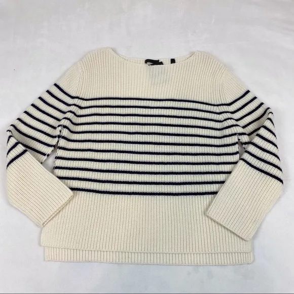 ATM Wool Blend Boatneck ribbed knit pullover Sweater - Cream/ Midnight
