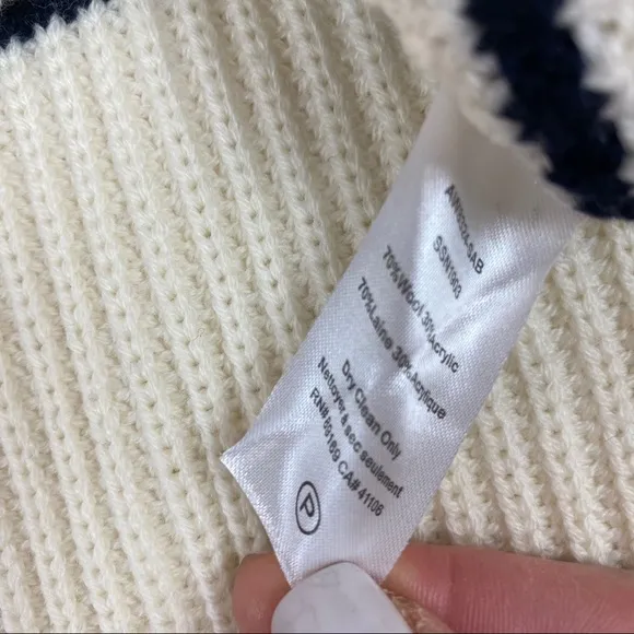 ATM Wool Blend Boatneck ribbed knit pullover Sweater - Cream/ Midnight