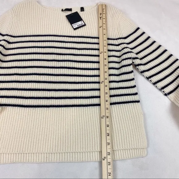 ATM Wool Blend Boatneck ribbed knit pullover Sweater - Cream/ Midnight