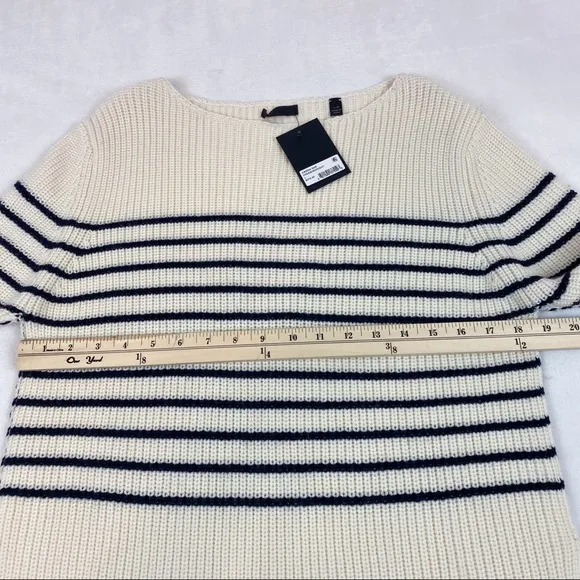 ATM Wool Blend Boatneck ribbed knit pullover Sweater - Cream/ Midnight